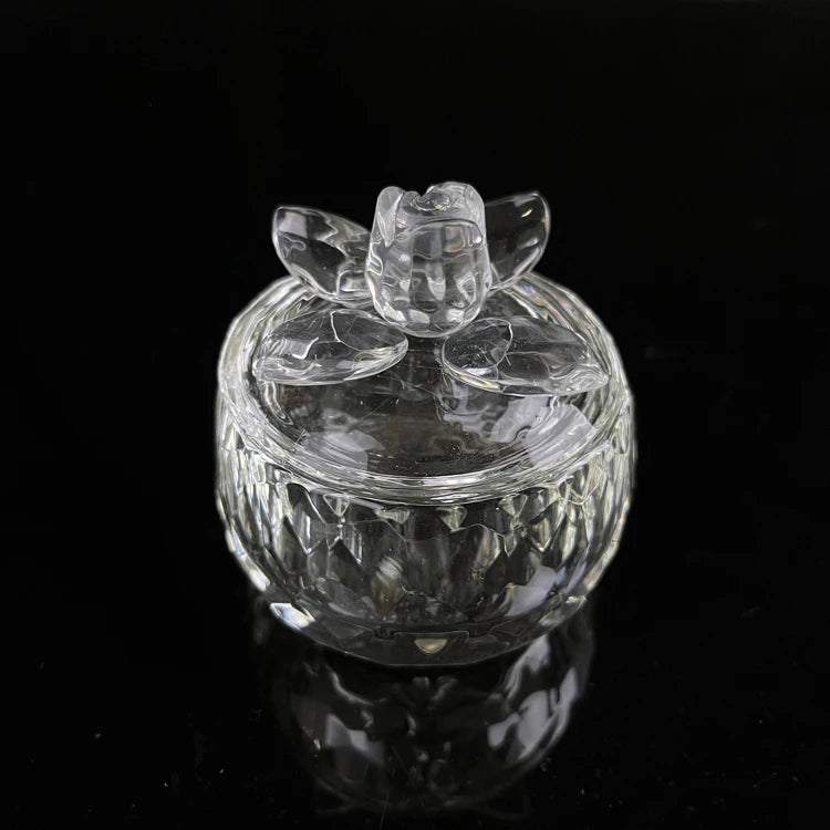 Round Jar Glass Crystal Jewelry Trinket Box with Flower Lid MH-QT0481