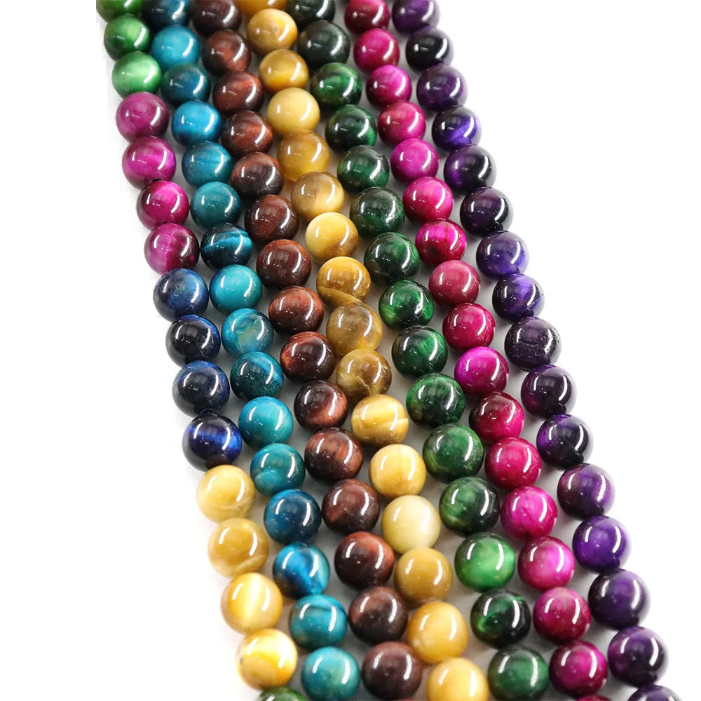 4/6/8/10/12mm Blue Ruse Purple Colors Gemstones Multi-color tiger Eye Round Loose Beads for Jewelry Making Necklace Bracelet
