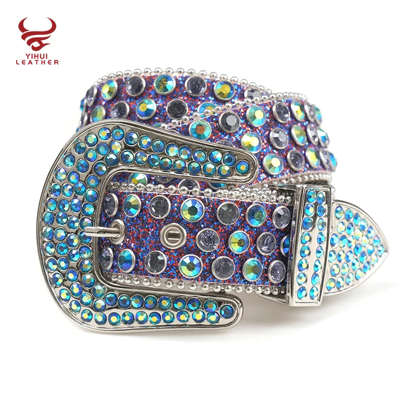 Manufacture Famous Brand Genuine Leather Belts Shiny Bling Designer Rhinestones Belt MegaBDM