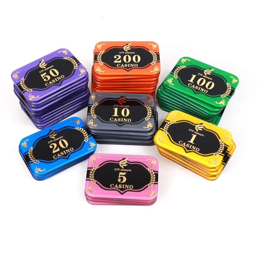 Professional Acrylic Poker Chip Plaque 68mm Rectangle Shape Uv with Custom logo Value for Casino Royale Gambling Game