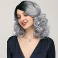 X-TRESS Highlight Ombre Silver Colored Synthetic Hair Wig for Women 12" Bob Side Part Curly Wig Heat Resistant Natural Hair Wigs