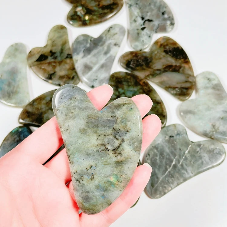 HY Gemstone Labradorite Heart Gua Sha Tools Scraping Guasha Stone for Face