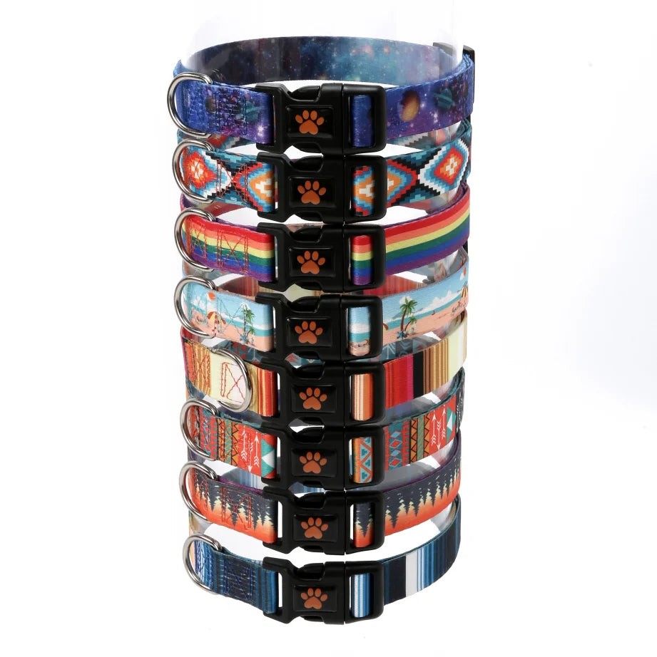 Bulk European Polyester Fun Fabric Thick Personalized Print Luxury Dog Collar with Ribbons Quick Release Buckle