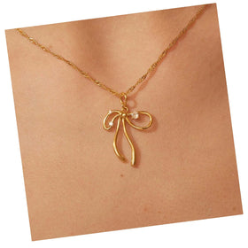 Fashion Sweet Jewelry Sets 18k Gold Plated Copper Bowknot Pendant Earrings Fine Hollow Knot Luxury Necklace for Women