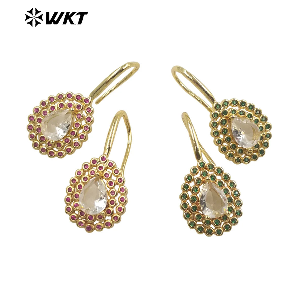 WT-ME089 Wholesale New Fashion Gold Plated Women Stone Zircon Earrings Trendy Long Hoop Drop Earrings in Colors