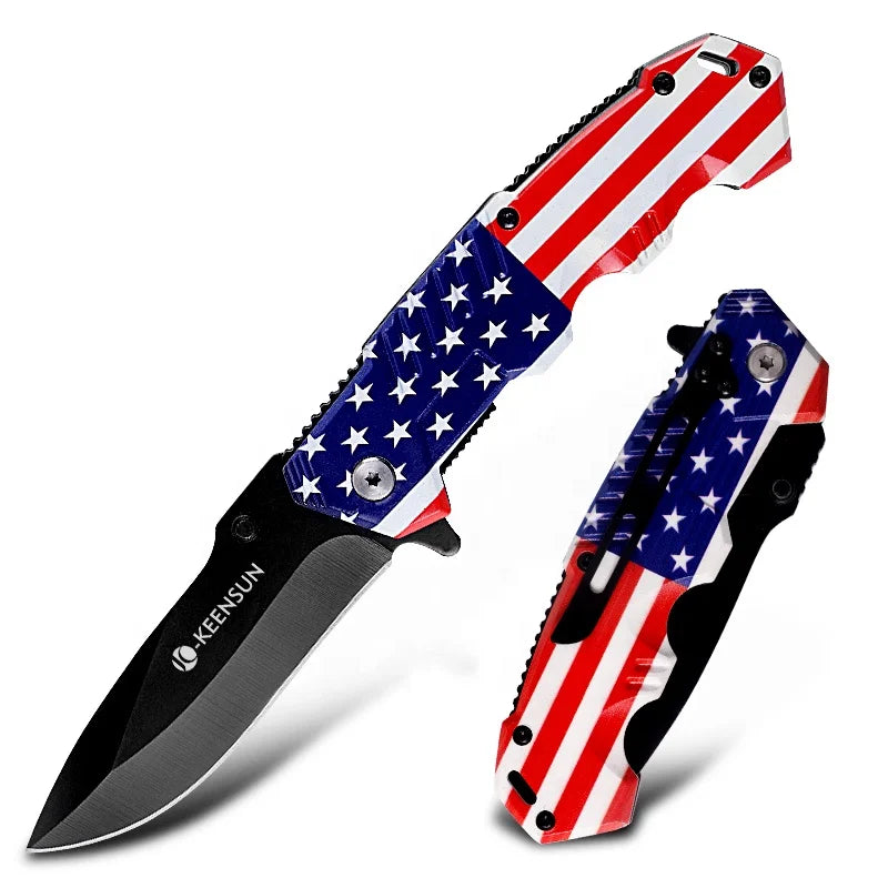 Good Selling USA Flag Small Outdoor Survival Stainless Steel Camping Pocket Outdoor Knife for Sale