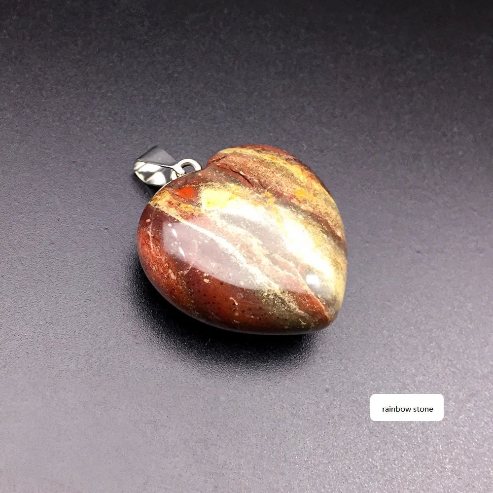HZ Natural rainbow Stone Stone Pendant Heart Shape Tini Pendant Stone Jade Pendant Jewelry Ornament Necklace for Gift