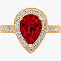 Brilliant Pear Cut Solitaire with Accent Halo Natural Deep Pomegranate Dark Red Garnet Gemstone Ideal Engagement Promise Ring