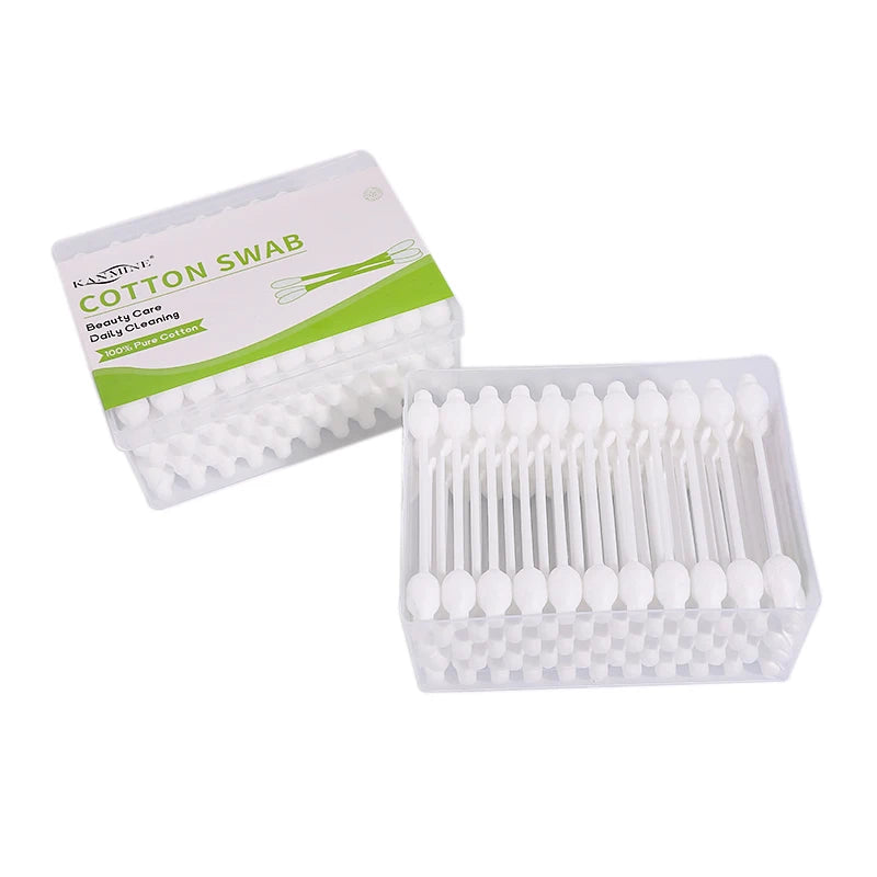 Safe and Soft Cotton Ear Buds 55Pcs Gourd Head Plastic Stick Cotton Ear Swab With Flat Box Perfect for Home and Travel Use