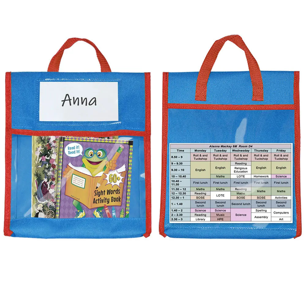 Classic Clear Fabric Pocket Reading Book Pouches for Kids to Carry Classroom Books and Homework for Home and Classroom Use