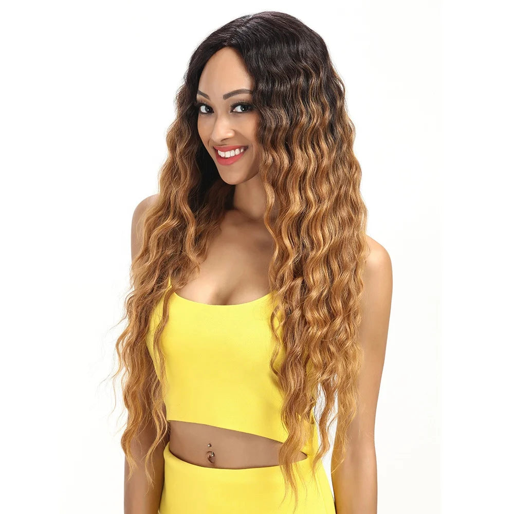 Natural High Fiber Synthetic Lace Front 32 Inch Long Wavy Ombre Wig Synthetic Hair Wigs for Women Lace Front Wig