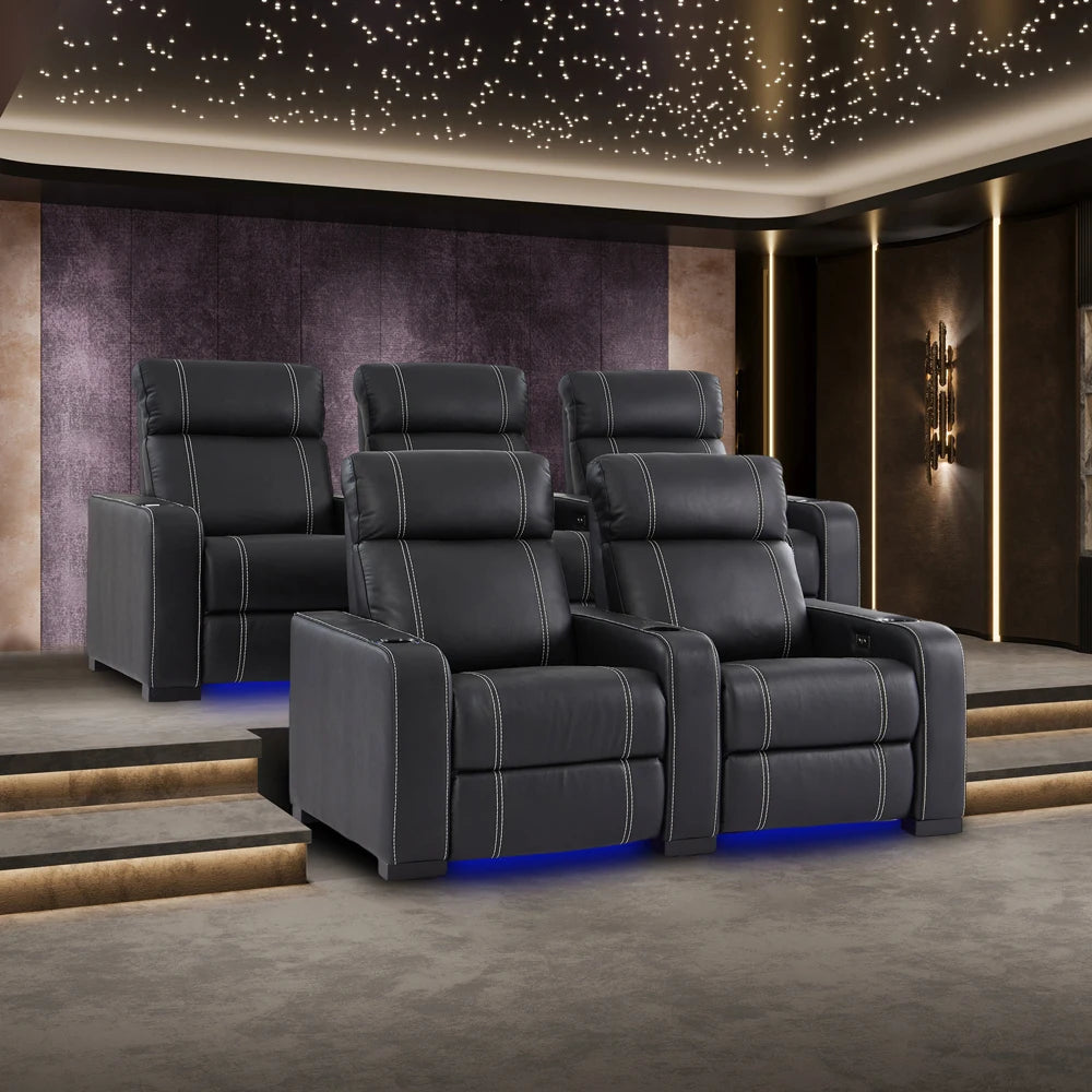 Electric Recliner Sofa Genuine Leather with LED Lighting Tray Tables Recliner Sofa Recliner Cinema Chair Living Room Furniture