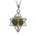 Hongzhuo Wholesale Natural Stone Hexagram Merkaba Star Women Pendant Reiki Unakite Crystal Bead Drop Pendants Jewelry