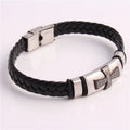 Hot-Sale Handmade Men Black PU Leather Bracelet Classic Stainless Steel PU Cross Fine Bracelet