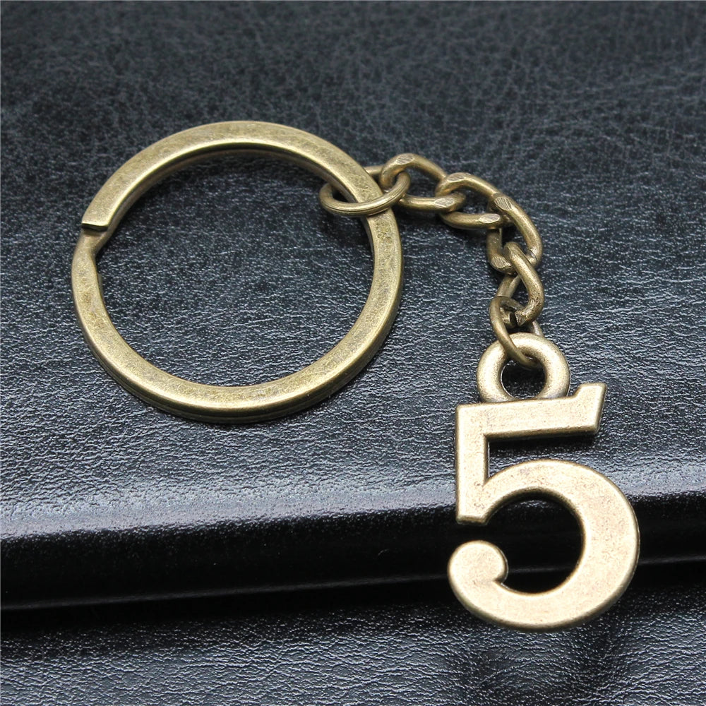 WYSIWYG 26x16mm Antique Bronze Plated Zinc Alloy Lucky Number 0~9 Key Chain for Souvenirs Gift P1-ABD-C40016