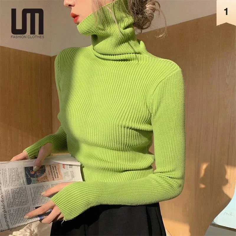 Cheap Wholesale Hot Products Autumn Winter Women Turtleneck Slim Pullover Basic Tops Casual Soft Knit Sweater