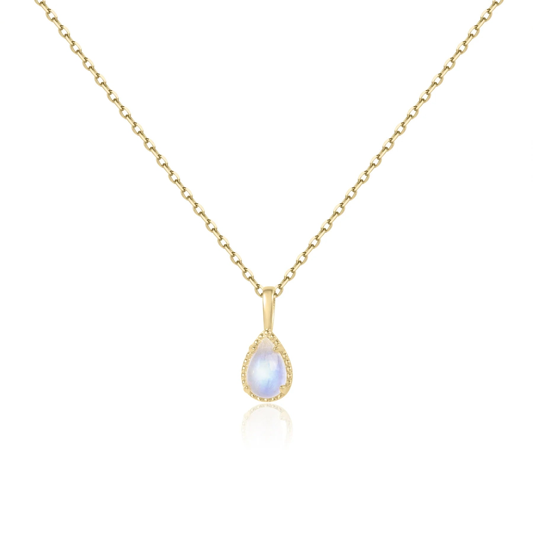 Abiding Simple Waterdrop Shape Pendant Necklace Pear 4x6mm Milky Blue Moonstone Art Deco Milgrain 925 Silver Solitaire Necklace