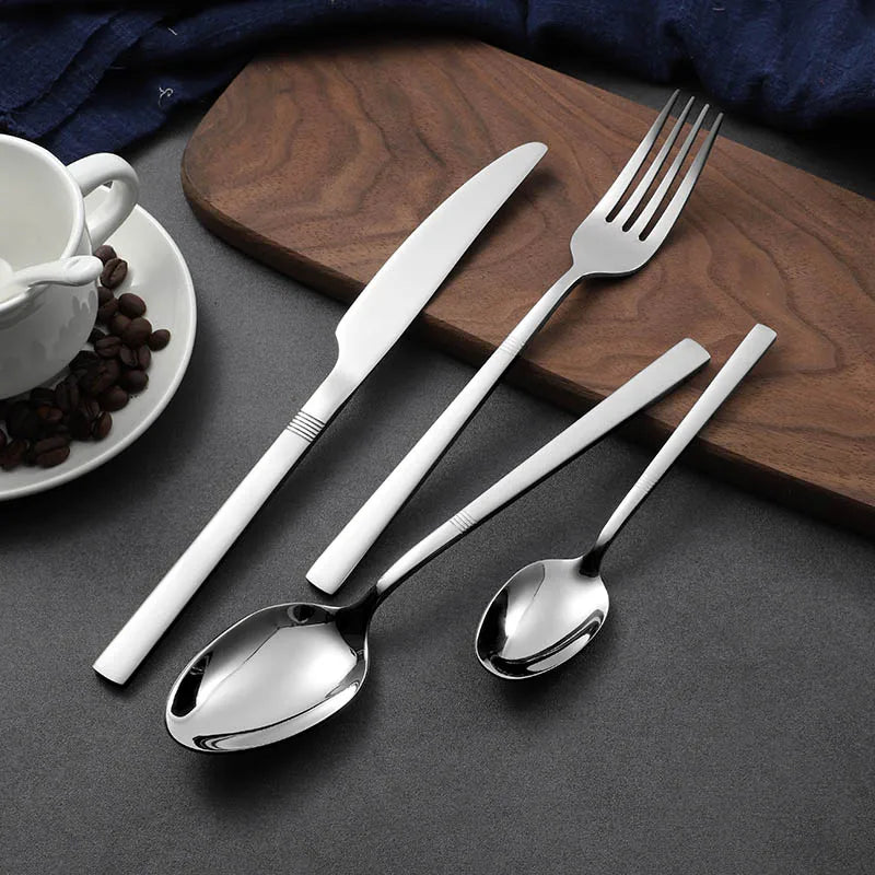 Factory Direct Stainless Steel Simple Spoon and Fork Sets Flatware Silverware Banquet Hotel Home Restaurant Silver Cutlery Set