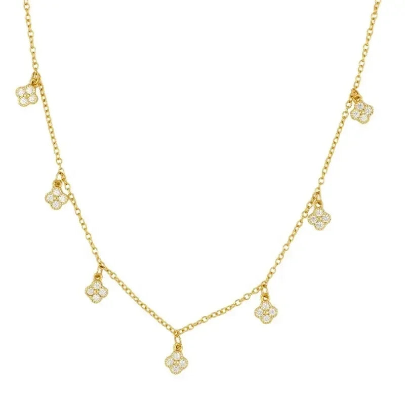 LOZRUNVE Elegant 925 Silver Pave Zirconia Clover Charm Necklace Choker 18k Gold