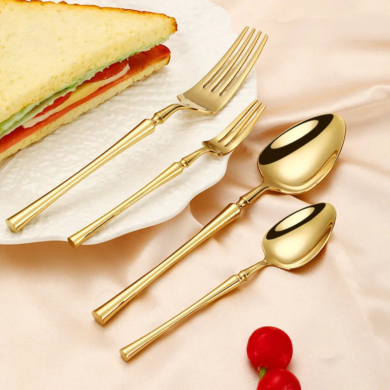 Luxury 304 Stainless Steel Gold Cutlery Set Knife Fork Spoon Silverware Metal Cutlery Set Wedding