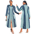 Y218539 Plus Size Jeans Dresses Women Contrast Color Single Breasted Lapel Long Sleeve Denim Dresses for Women Ladies Maxi Dress