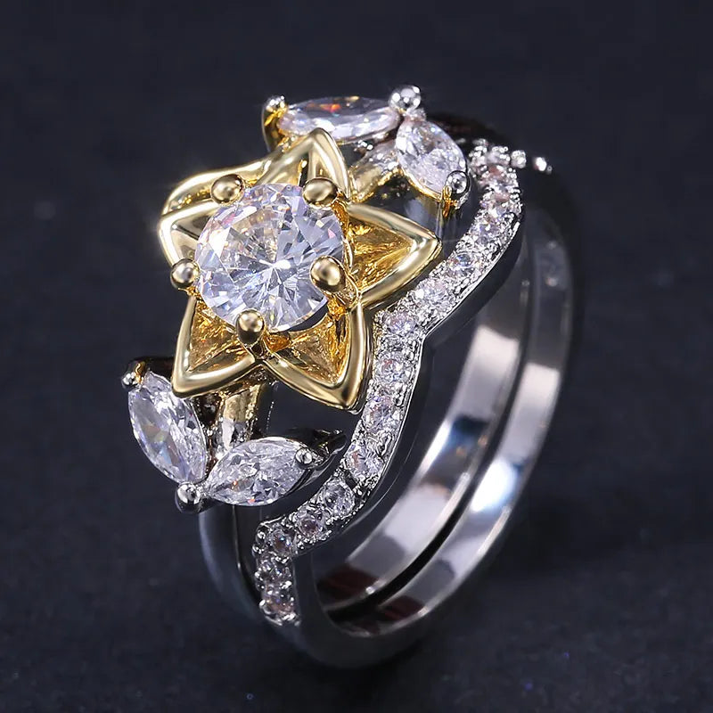 CAOSHI Jewelry Vivid Wedding Rings Women Girls Unique Cubic Zirconia Valentine's Day Star Flower Ring for Gift