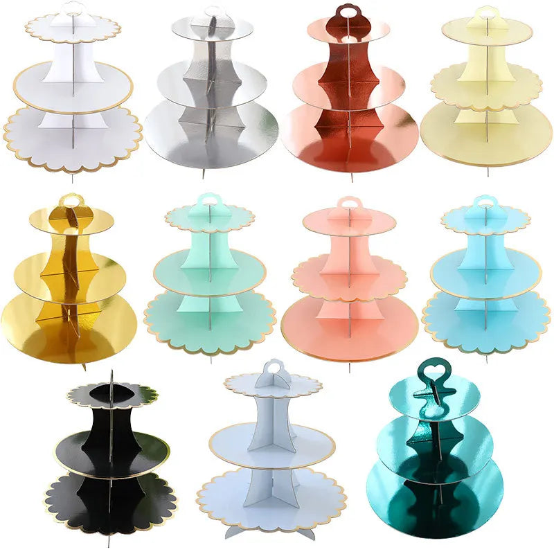 3-Layer Disposable 200g Customized Color Birthday Cupcake Dessert DIY Paper Craft Stand Display Rack Wedding Party Cake Ins
