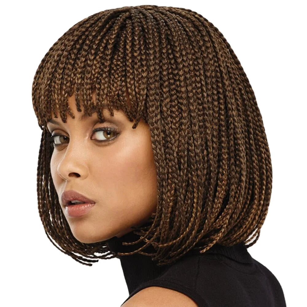 WB-01QT Spot Wholesale European and American Wigs Female Short Braid Hair Bob Wig  Synthetic Fiber Headgear Box Braid Wig