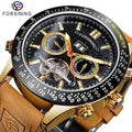 Forsining 2025 New Chronograph Automatic Men Watch Hollow Mechanical Wristwatch Genuine Leather Mens Tourbillon Watches Gift
