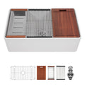 US Shipping 33 Single Bowl Farmhouse Workstation Kitchen Sink Porcelain White Apron Front Front Ceramic Farmhouse Sink