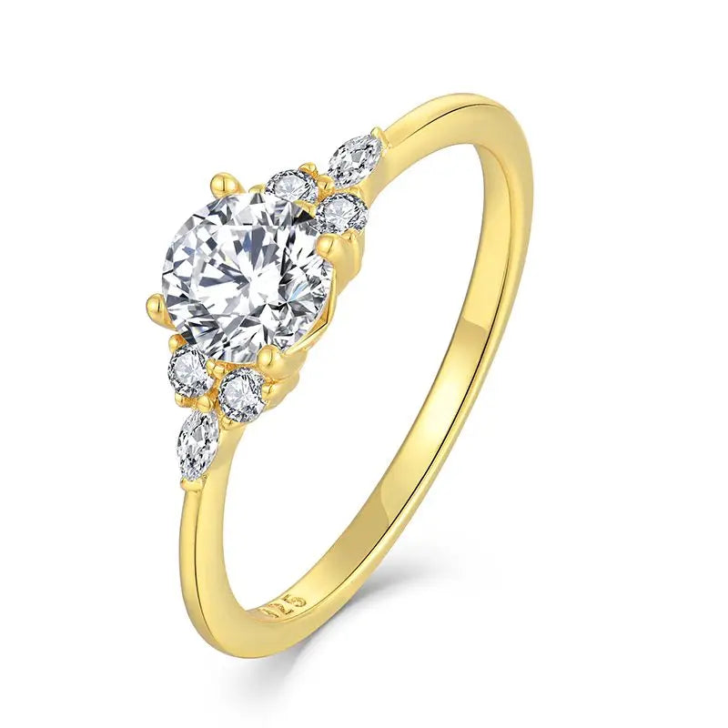 Customizable 18K Gold-Plated Wedding Ring with Dainty Promise White Zircon CZ Fashion Design for Party Moissanite Jewelry