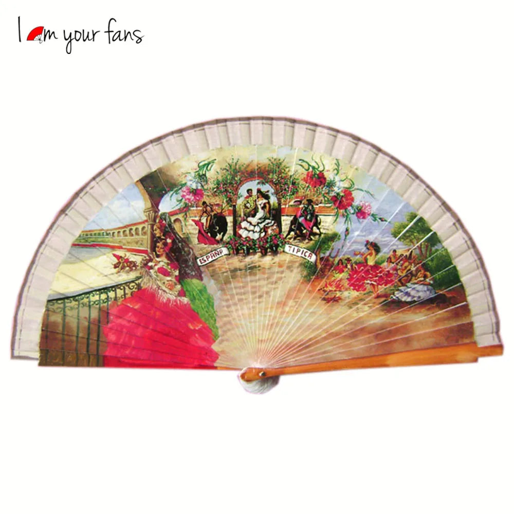 [I AM YOUR FANS ]Flamenco Spanish Hand Painted Wooden Hand Fan