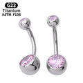 ASTM F136 Titanium Cubic Zircon Belly Botton Ring Surgical G23 Titanium Navel Body Piercing Belly Ring