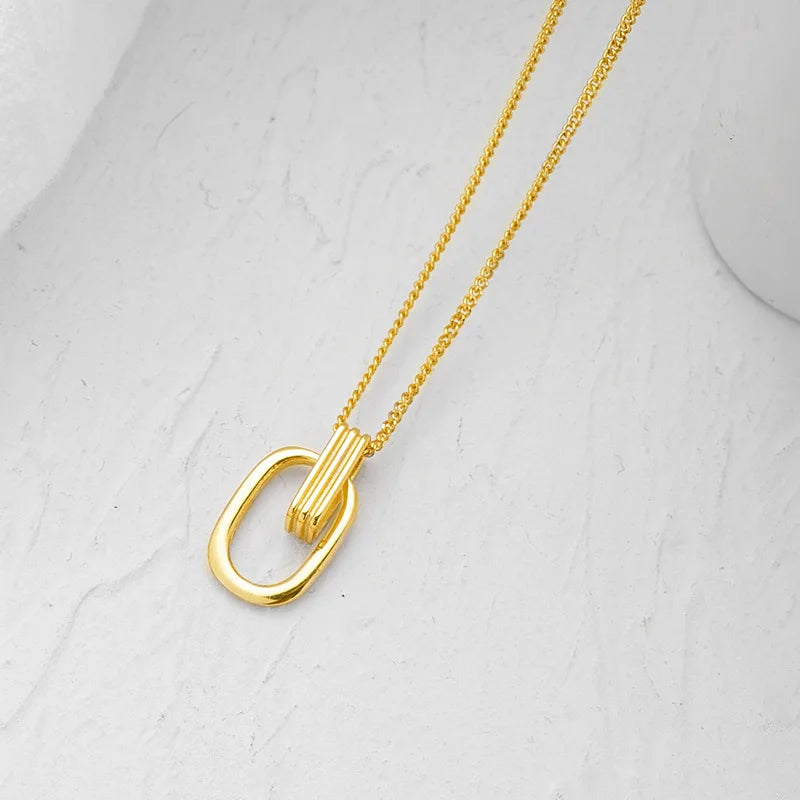 925 Sterling Silver Simple Fashion Geometric Hollow Square Pendant Necklace for Women Gift