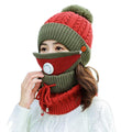New Winter Knitted Hat Scarf Set Windproof Warm   Face Mask Hat Set With Breathing Valve Fascinator Hats for Ladies