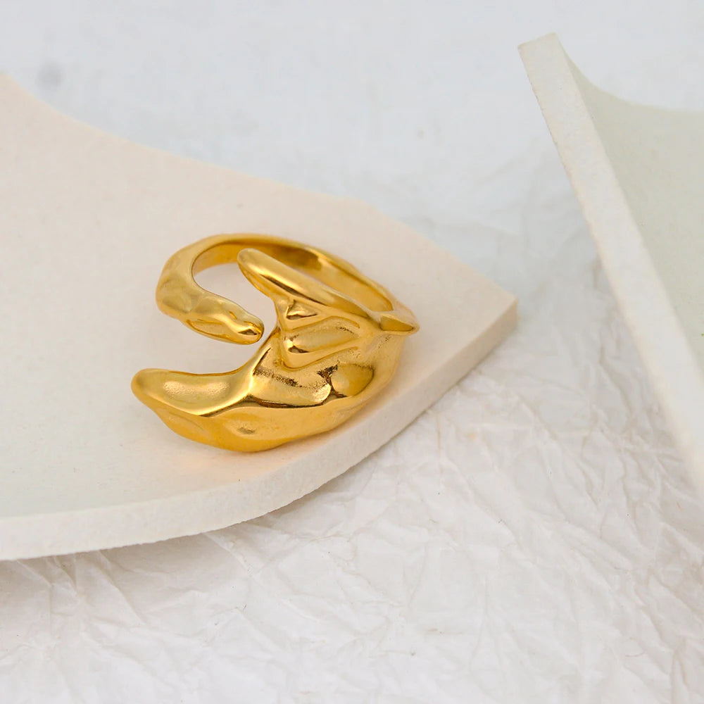 Fashion Design Stainless Steel 18k Gold Plated Geometric Irregular Y Shaped Adjustable Rings