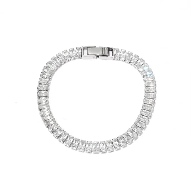 Hot-sale Stainless Steel bangle Shiny Cubic 5A Zircon Rectangular Chain Jewelry Tennis Bracelet