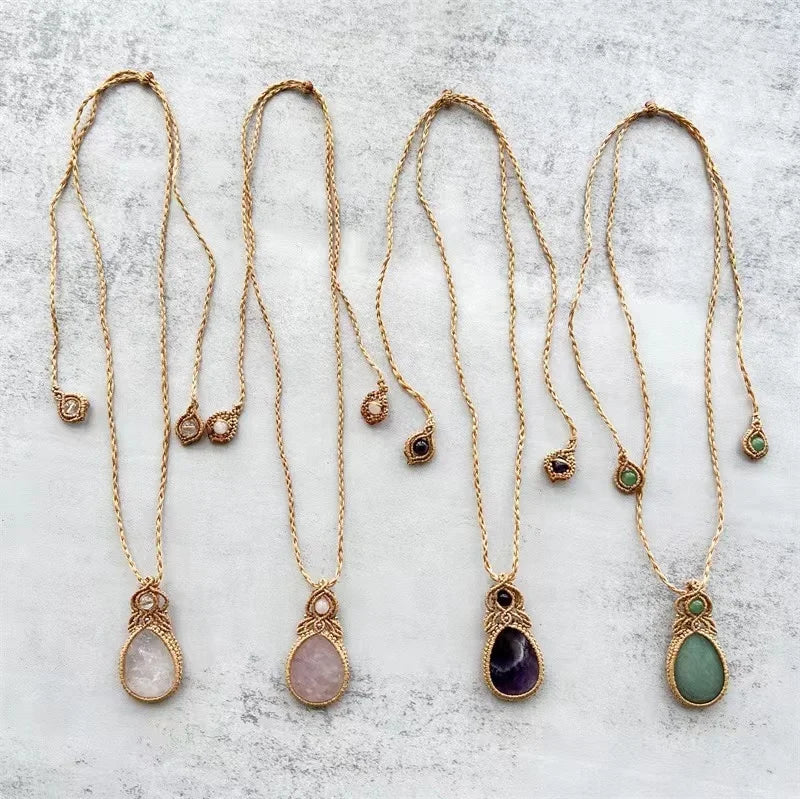 Wholesale Natural Crystal Natural Crystal Hand-woven Wax Rope Pendant