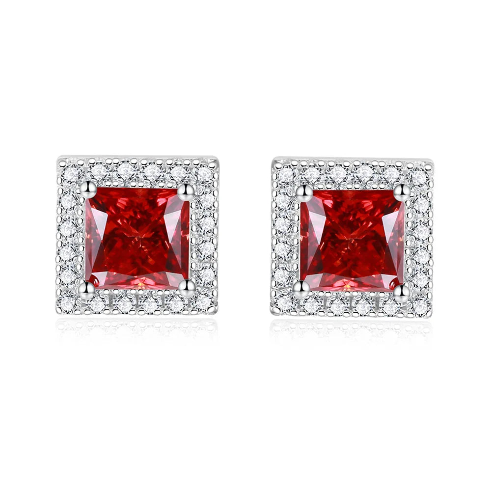 Aimgal Fine Jewelry 2ct Coloful Princess Square Four Claw Stud Earrings 5*5mm Moissanite S925 Sterling Silver Elegant