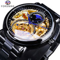 Forsining Mens Automatic Mechanical Watch Clock Gold Moon Phase Steel Strap Luxury Business Men Wrist Watches Relogio Masculino