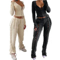 KY Women's Casual Lace-Up Summer Spring Outfits Short-Length Tops with Solid Pattern Knitting Fabric Panelled Hollow Decoration