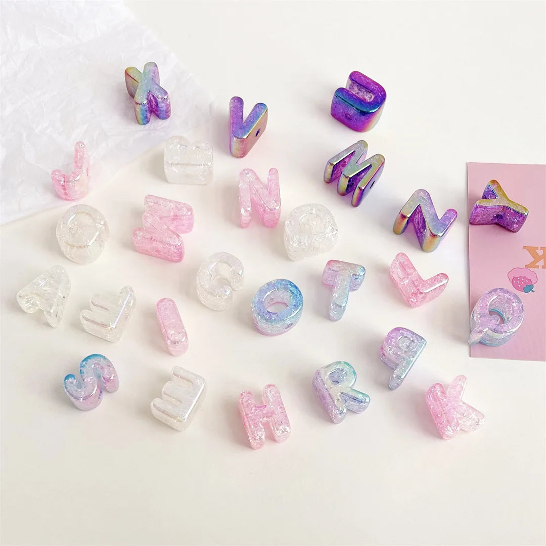 New Design High Quality 25mm Letter Shape Plastic Gradient Burst 26 English Letters Colorful Loose Acrylic Beads for Jewelry