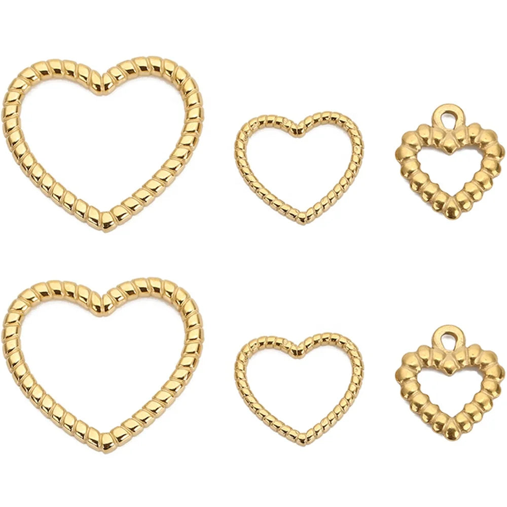 5Pcs Stainless Steel Hollow Out Embossing Loving Heart Charms Pendants for Making Necklace Earrings DIY Jewelry Components
