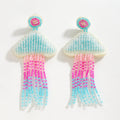 2025 New Arrival Fashion Jewelry Accessories Summer Ocean Jellyfish Earrings Handmade Rice Bead Tassel Dangle Sea Shell Earrings