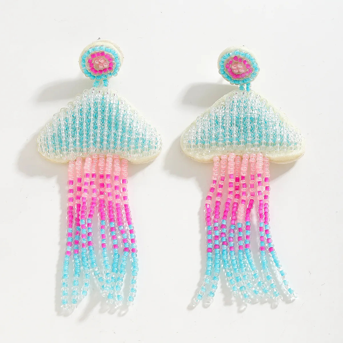 2025 New Arrival Fashion Jewelry Accessories Summer Ocean Jellyfish Earrings Handmade Rice Bead Tassel Dangle Sea Shell Earrings