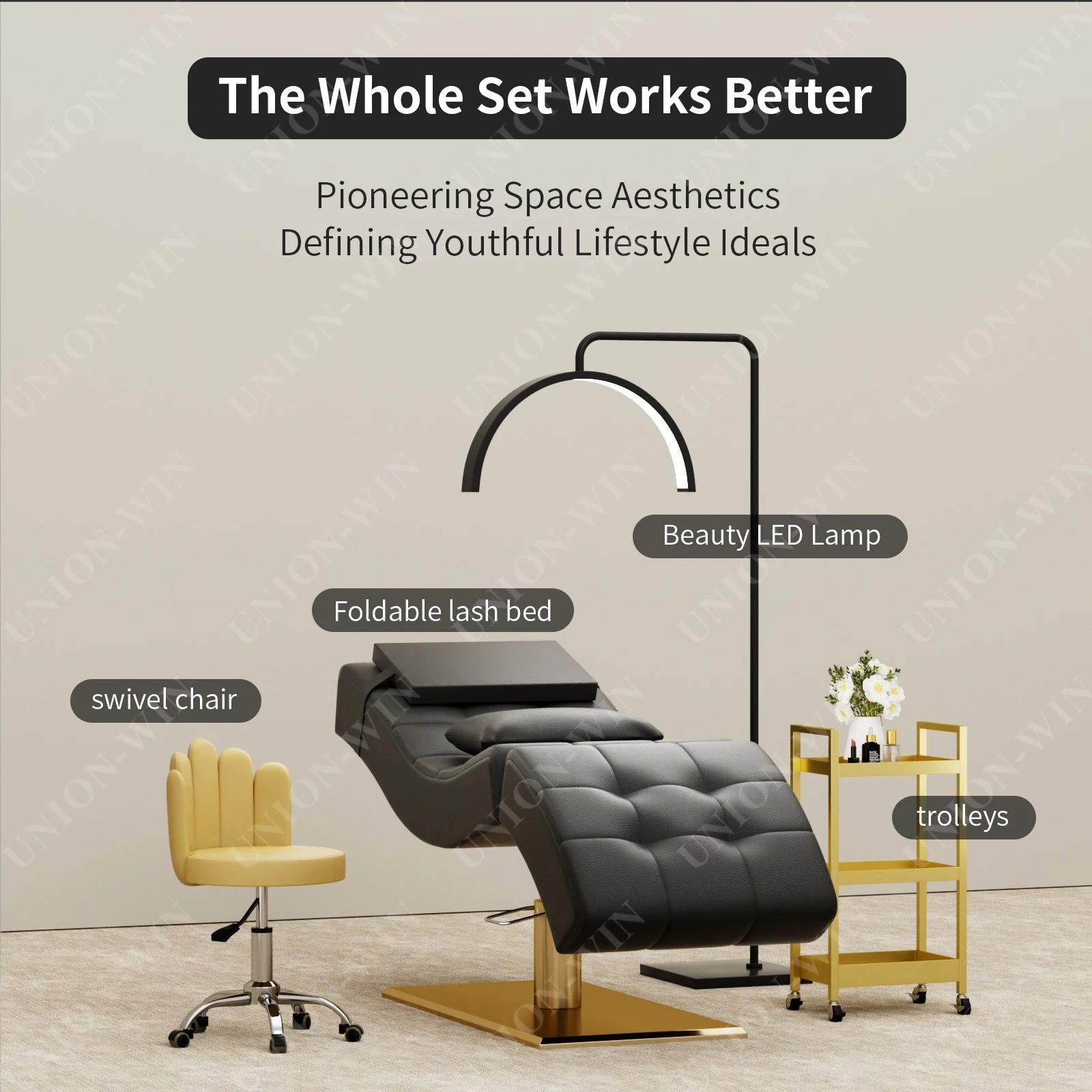Union Win Modern Electric Foldable Massage Table with Memory Foam Mattress Customizable Color Spa Salon Furniture