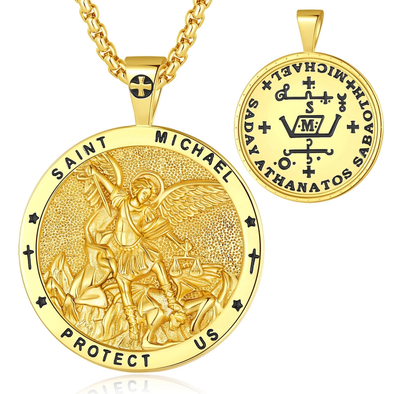 Christian Religious Lucky Amulet Jewelry Archangel St Michael 925 Sterling Silver Pendant Gold Plated Necklace for Men or Women