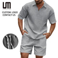 Custom Cheap Men's Summer Waffle Knit Polo Shorts Set Trendy 2-Piece Sportswear Comfortable Breathable Lounge Outfit
