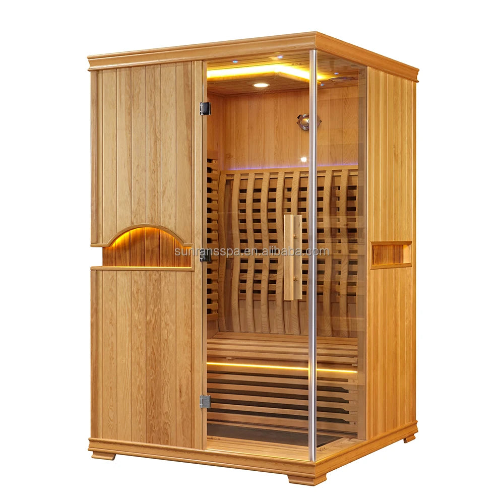 Sunransred New Deign Far Infrared Red Light Therapy Sauna Wooden Red Cedar 2 Person Sauna Room for Sale