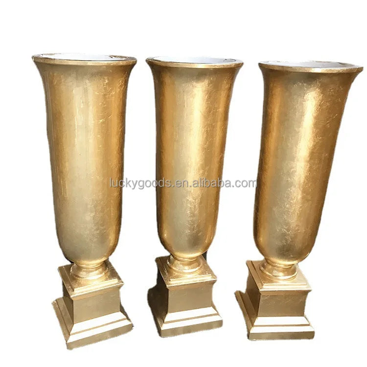 Painted Gold/White Tall Giant Flower Vase LG20180830-12 Modern Fiber Glass Tabletop Floor Large Vase Walkway Vase Rob Gold